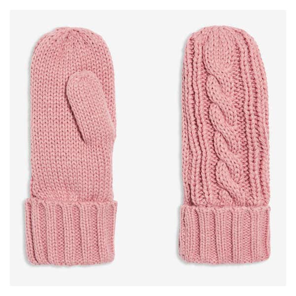 Kid Girls' Cable Knit Mitts - Dark Pink